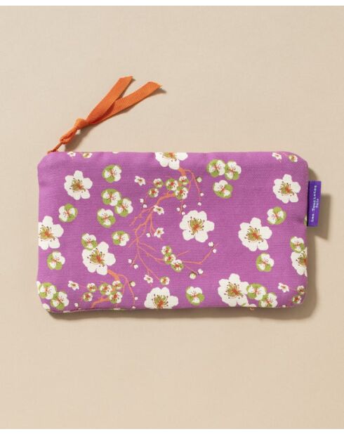 Mina katoenen etui met paarse bloemen - 24x14 cm