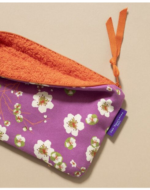 Mina katoenen etui met paarse bloemen - 24x14 cm