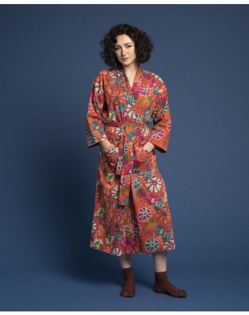 Peignoir en Cambric Long Coral Cosmos