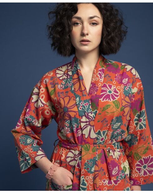 Peignoir en Cambric Long Coral Cosmos