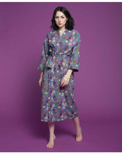 Peignoir en Cambric Long Bleu Fleur