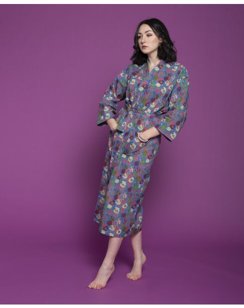 Peignoir en Cambric Long Bleu Fleur