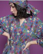 Peignoir en Cambric Long Bleu Fleur