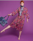 Langer Kambrium-Bademantel mit roten Blumen