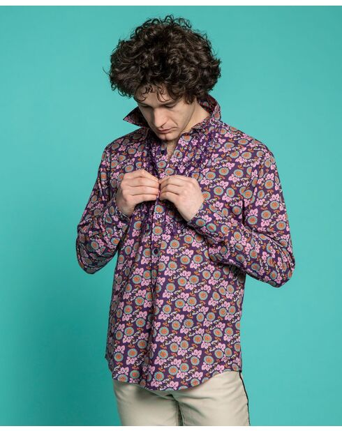 Dunkelblaues Cambric-Che-Hemd aus Eichenholz