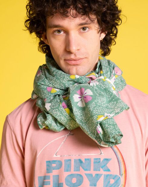 Étole mixte Voile Kobe imprimée verte - 180x110 cm