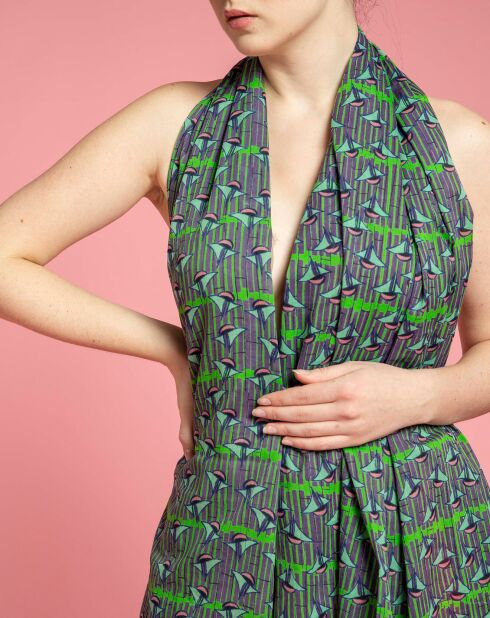 Etole en Voile de Coton Bato Vibrant vert/violet - 180x110 cm