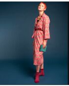 Glanzende koraalkleurige badjas met cambric