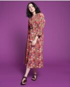 Lange oranje cambric badjas met bloemenprint