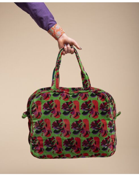 Popgroene gedeelde fluwelen weekendtas van katoen