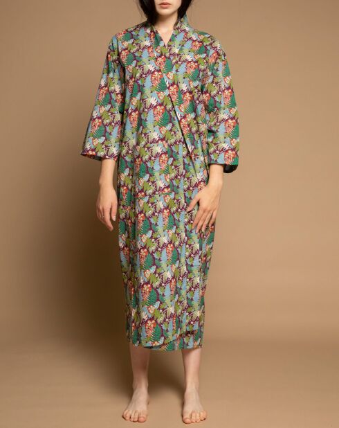 Peignoir long en Coton Fern bordeaux/bleu/vert