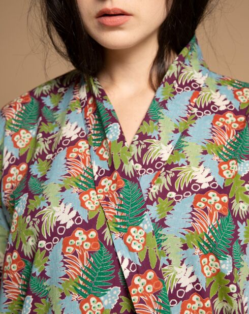 Peignoir long en Coton Fern bordeaux/bleu/vert
