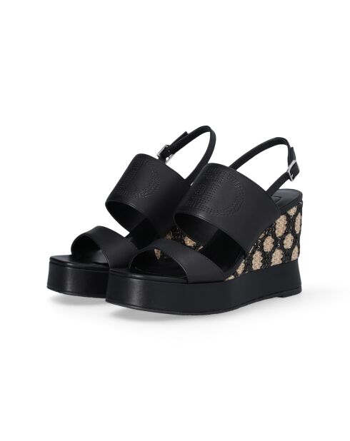 Sandalias con cuña de piel negra Karen
