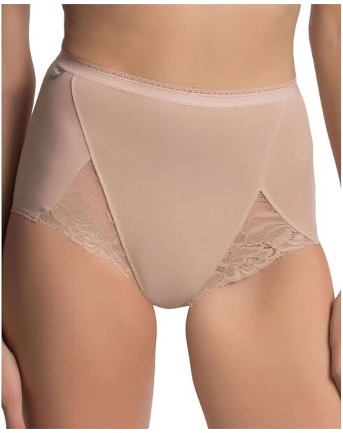 2 beigefarbene Maxi-Slips aus Baumwolle und Spitze