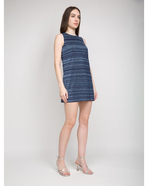 Valérie marineblauw/elektrisch blauwe lamé mouwloze korte jurk