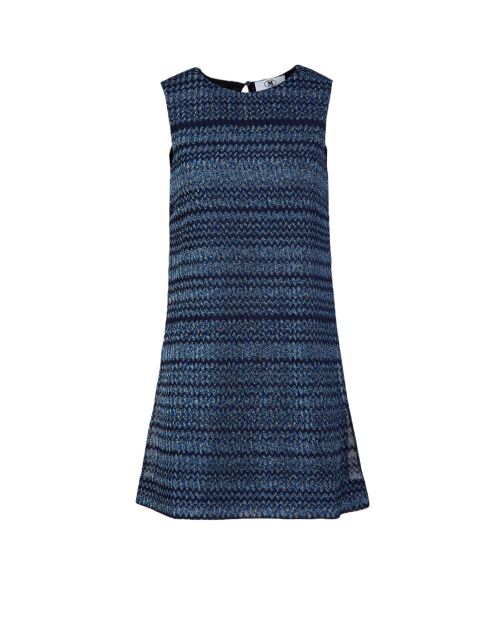 Valérie marineblauw/elektrisch blauwe lamé mouwloze korte jurk