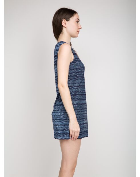 Valérie marineblauw/elektrisch blauwe lamé mouwloze korte jurk