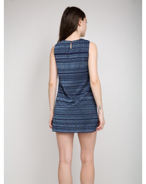 Valérie marineblauw/elektrisch blauwe lamé mouwloze korte jurk