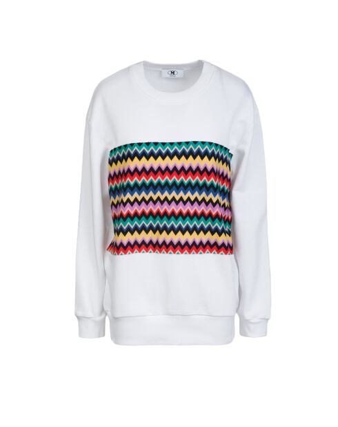 Felpa Zoé Raschel bianca con motivo chevron e zip