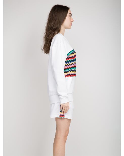Felpa Zoé Raschel bianca con motivo chevron e zip