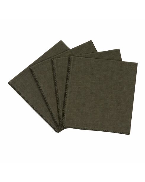 4 Serviettes/Sets de table en Lin & Coton Zilia kaki - 40x40 cm