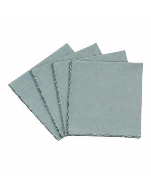 4 Serviettes/Sets de table en Lin & Coton Zilia céladon - 40x40 cm