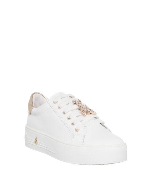 Violette Ledersneaker aus weißem Kalbsleder