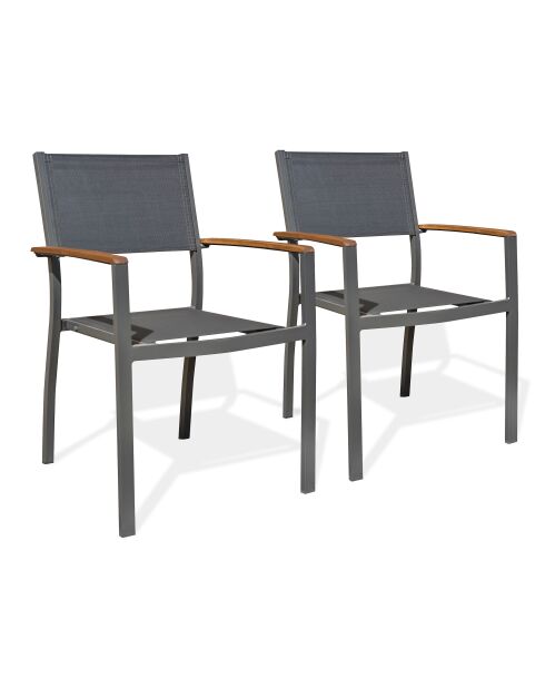 2 Gartensessel Orsino aus Aluminium und anthrazitgrauer Akazie - 56x56x84 cm