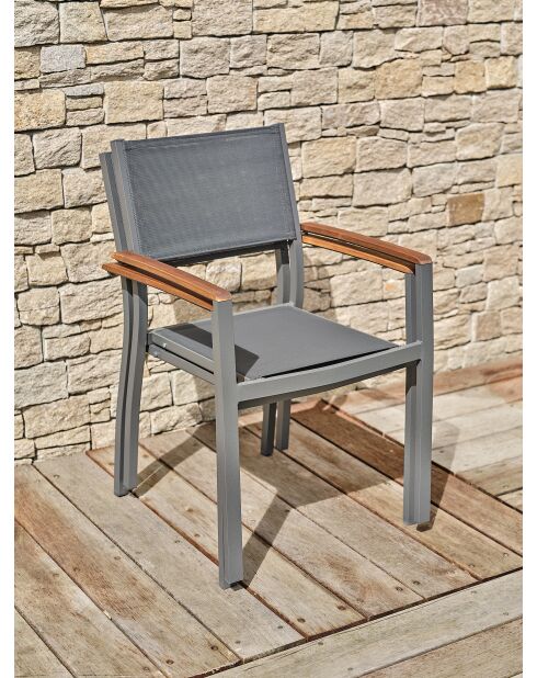 2 Gartensessel Orsino aus Aluminium und anthrazitgrauer Akazie - 56x56x84 cm