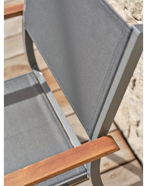 2 Gartensessel Orsino aus Aluminium und anthrazitgrauer Akazie - 56x56x84 cm