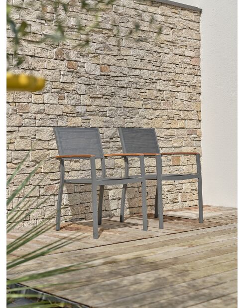 2 Gartensessel Orsino aus Aluminium und anthrazitgrauer Akazie - 56x56x84 cm