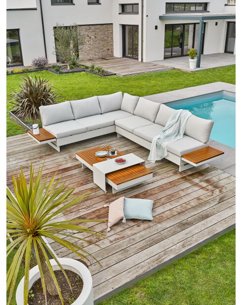 Hellgrau/graue Eckgartenmöbel aus Aluminium und Akazienholz