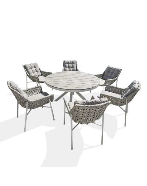 Ensemble repas de jardin Elba 6 places blanc/gris clair