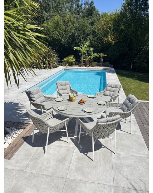Ensemble repas de jardin Elba 6 places blanc/gris clair