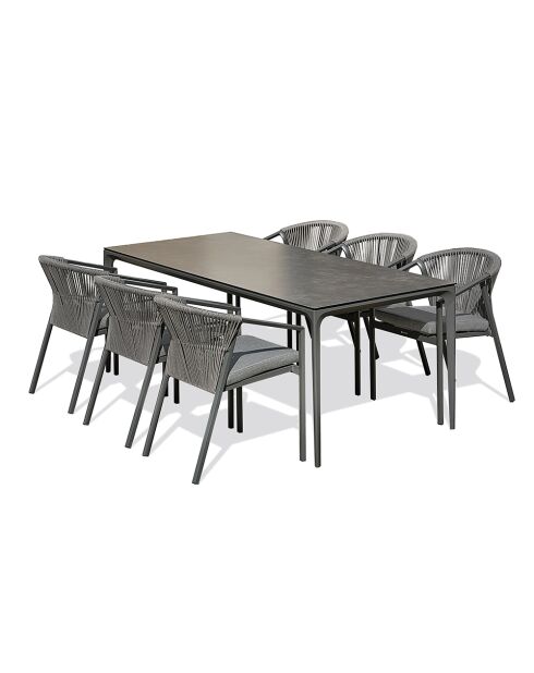 Ensemble repas de jardin Tigua 6 places gris anthracite