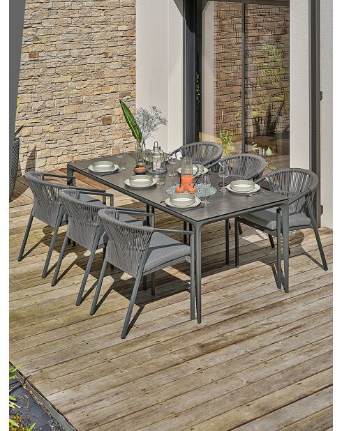 Ensemble repas de jardin Tigua 6 places gris anthracite