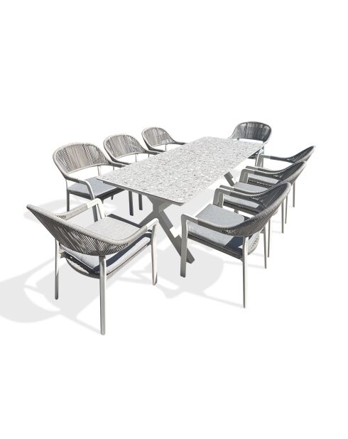 Set da pranzo da giardino Abella 8 posti bianco/grigio