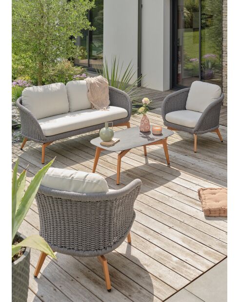 Mynta Outdoor-Lounge-Set aus Aluminium und Olefinseil, braun/elfenbeinfarben