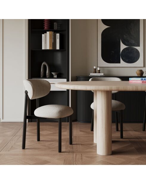 2 LUMI stoelen crèmekleurige boucléstof met zwarte poten — 49x57,5x77cm