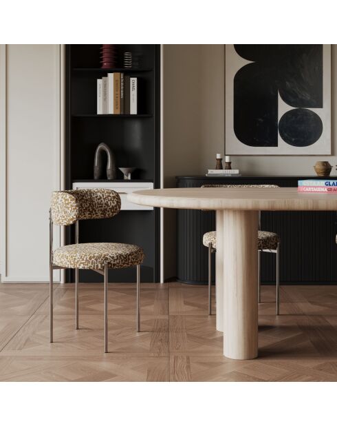 2 ADELE Stühle aus gewebtem Stoff mit braunen Mustern und verchromten Beinen — 52x45,5x76,5 cm