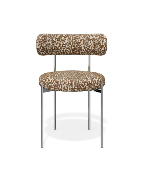 2 ADELE Stühle aus gewebtem Stoff mit braunen Mustern und verchromten Beinen — 52x45,5x76,5 cm