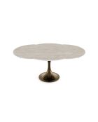 JACINTHE ausziehbarer Tisch in Travertinoptik und Fuß aus Bronze — 120-180x120x76 cm