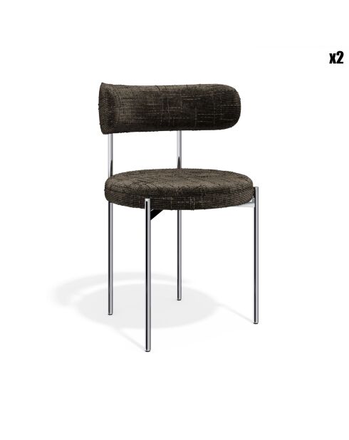 2 Stühle ADELE aus geflochtenem Samt, Espressobraun, verchromte Beine — 52x45,5x76,5 cm