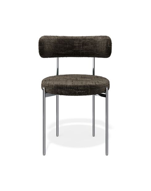 2 Stühle ADELE aus geflochtenem Samt, Espressobraun, verchromte Beine — 52x45,5x76,5 cm