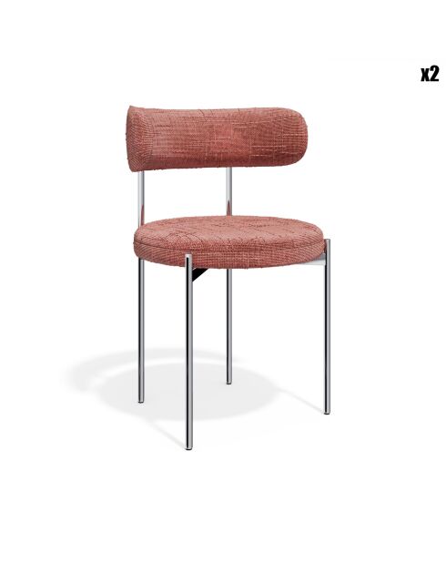 2 stoelen ADELE vintage roze geweven fluwelen chromen poten — 52x45,5x76,5 cm