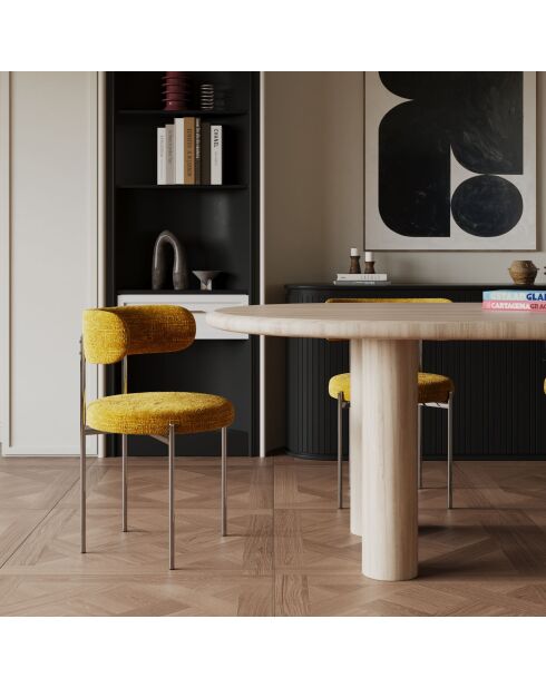 2 Stühle ADELE aus Samt, gewebt, senfverchromt, Beine — 52x45,5x76,5 cm