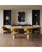 2 Chaises ADELE velours tramé moutarde pieds chrome - 52x45.5x76.5 cm