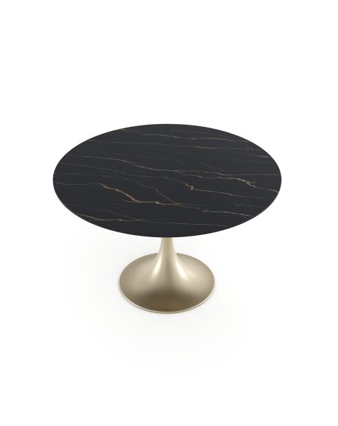 Ausziehbarer Tisch JACINTHE Carrara mit schwarzem Goldfuß — 120-180x120x76 cm