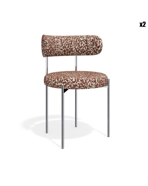 2 Stühle ADELE aus gewebtem Stoff mit Terrakottamustern und verchromten Beinen — 52x45,5x76,5 cm