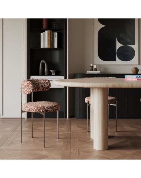 2 Stühle ADELE aus gewebtem Stoff mit Terrakottamustern und verchromten Beinen — 52x45,5x76,5 cm